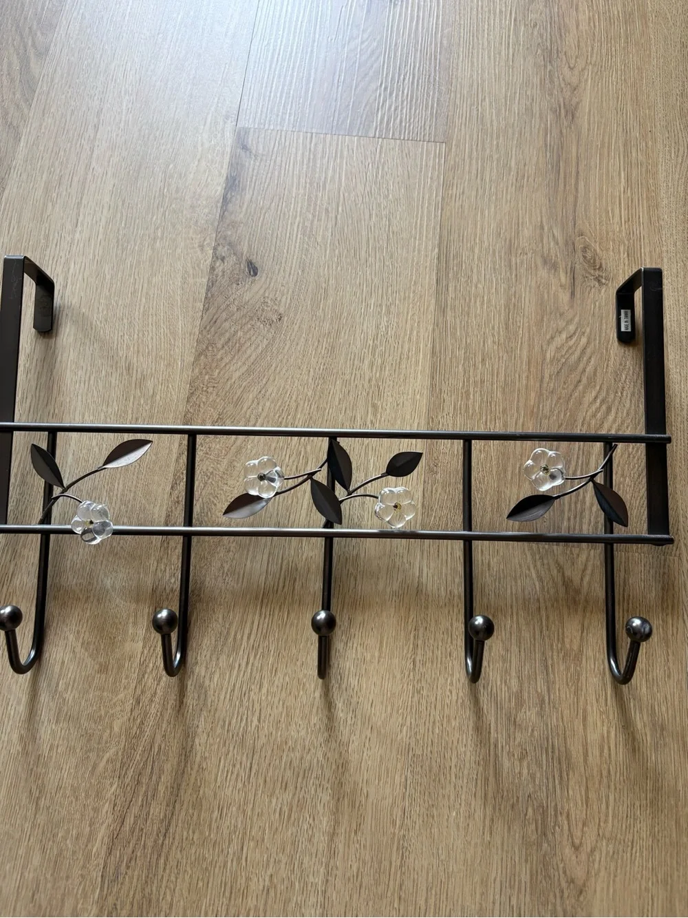 Over-the-Door Black Floral Metal Hook Rack - 5 Hooks